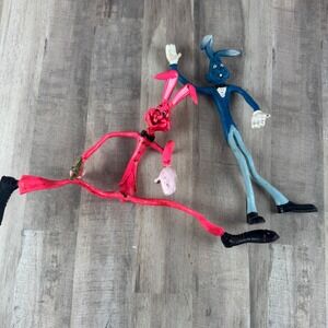 Vintage Bendable Rabbit Easter Unlimited Rubber Lot of 2 Blue and Pink